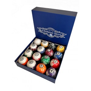 CHAMPION MARBLE POOL BALLS SET ( BLACK RIMMED MARBLE) COMPLETE 16 BALL SET